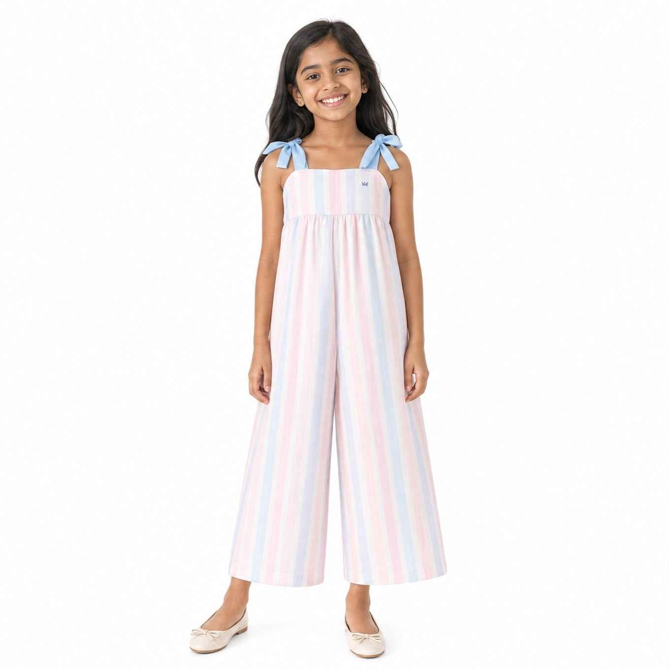 Girls Tie-Strap Wide Leg Jumpsuit